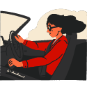 Drawing of woman driving a convertible car
